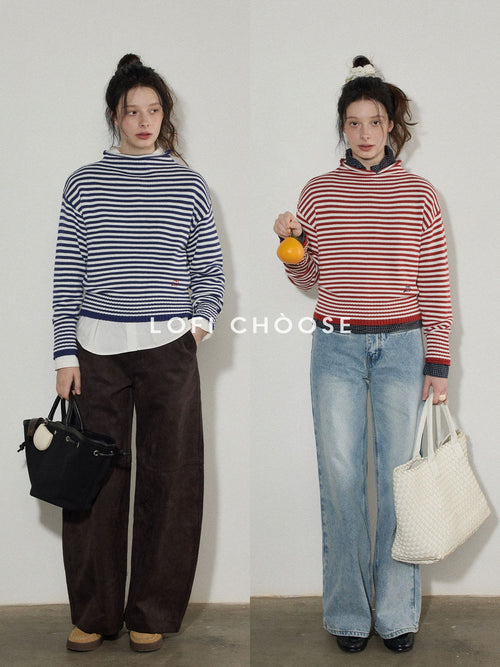 Lofi choose Acrylic Cotton Soft Striped Loose Fit Pullover Commuter Style Women Sweaters