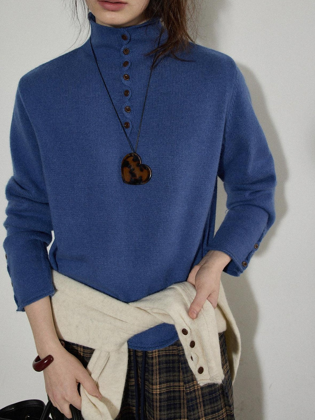 Lofi choose Soft Wool Rabbit Hair Blend Commuter Loose Rolled Hem Turtleneck Women Sweaters