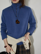 Lofi choose Soft Wool Rabbit Hair Blend Commuter Loose Rolled Hem Turtleneck Women Sweaters
