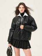 ikyou Thick Pu Minimal Commuter Straight Fit Stand Collar Black Leather Jackets