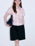 fano Uv Protection Plaid Stand Collar Short Sleeve Straight Fit Korean Shirts