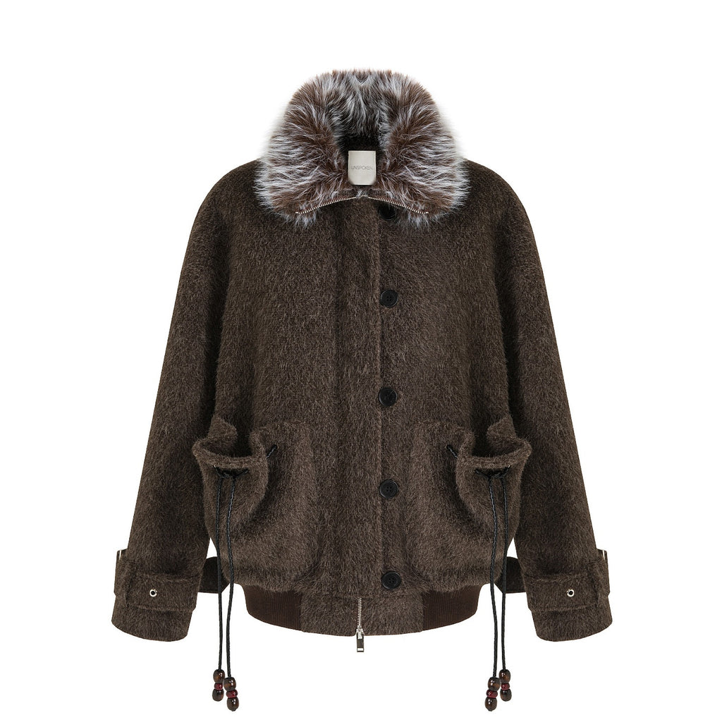 unspoken_Faux_Fur_Collar_Loose_Fit_Structured_Tailored_High_Waist_Women_Brown_Short_Coat_MISSTT