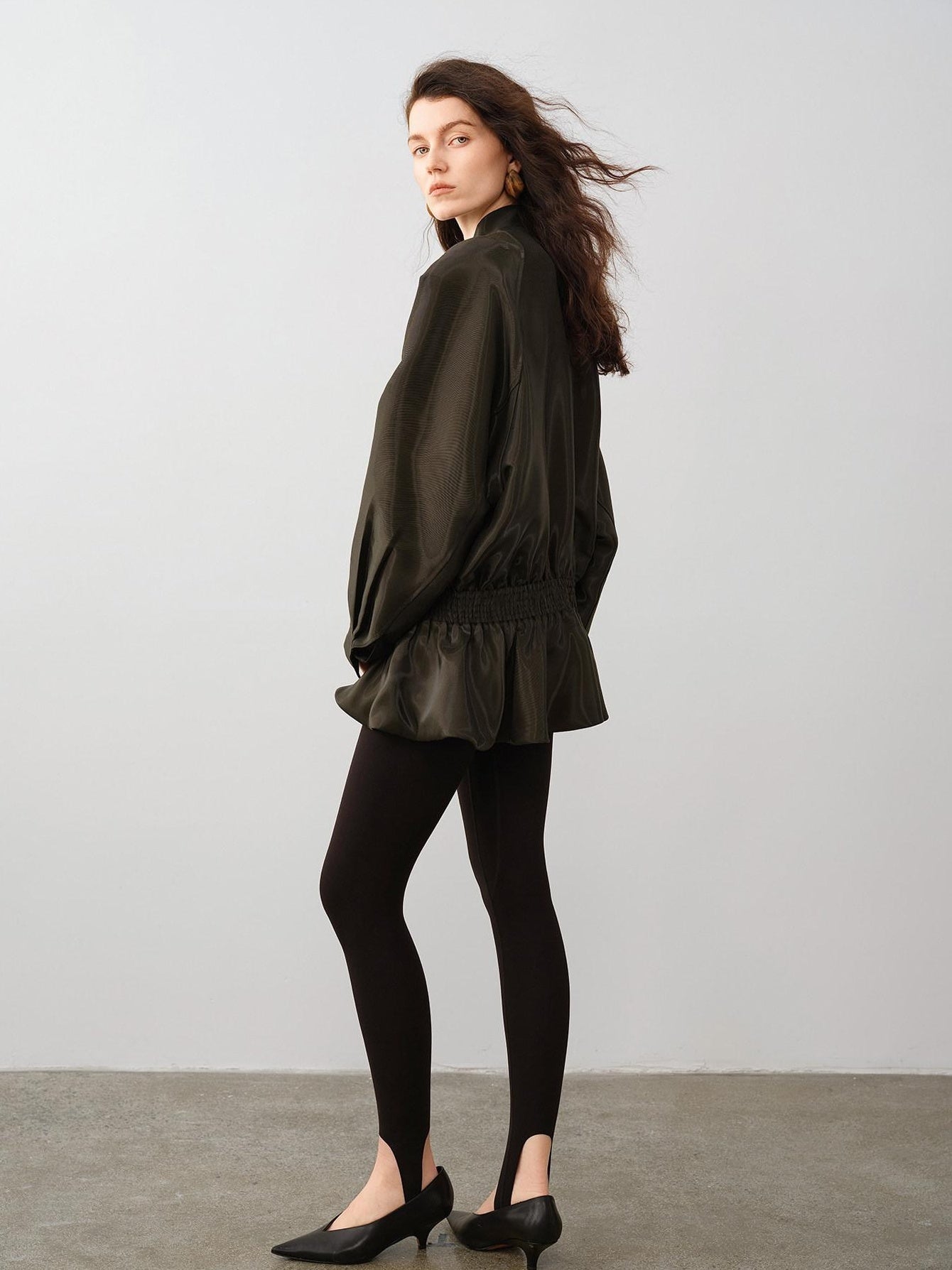 audreyyang Drawstring Techwear Loose Fit Womens Long Sleeve Button Cropped Jackets