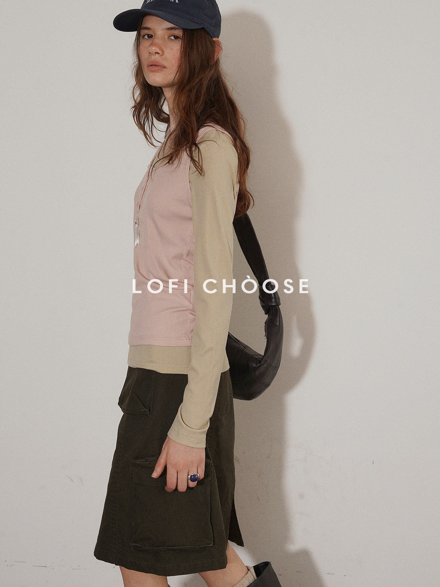 Lofi choose High Waist Cotton Slit H Line Loose Office Women Seaweed Green Midi Skirts