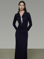 unspoken Breathable Modal Faux Twopiece Slim A Line V-neck Commuter Maxi Dresses