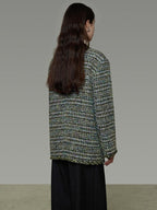 unspoken Lambswool Blend Structured Commuter Round Neck Relaxed Green Wool Coats