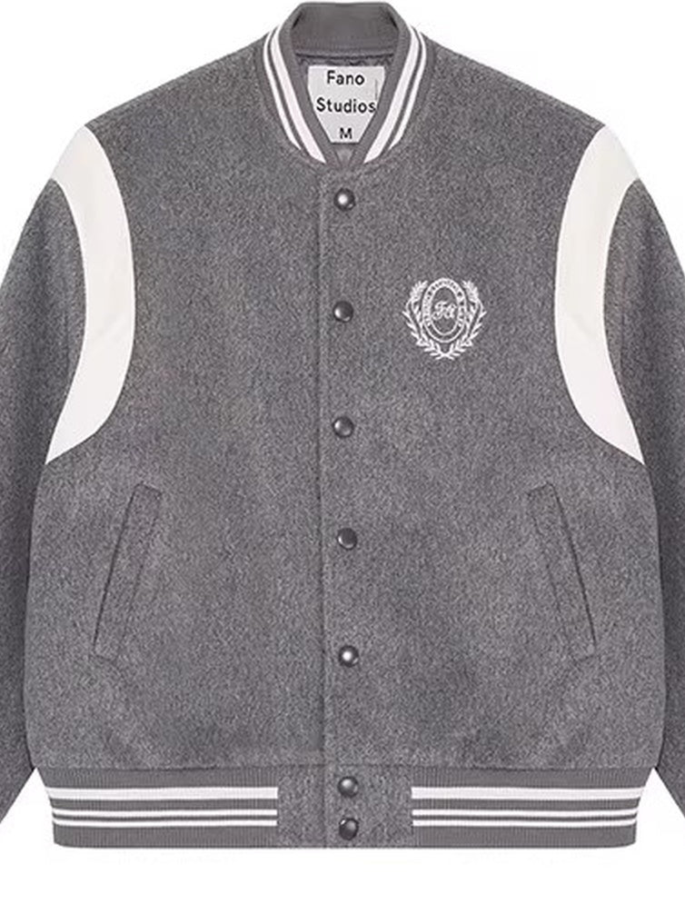 fano Embroidered Relaxed Fit Commuter Colorblock Crew Neck Women Bomber Jackets