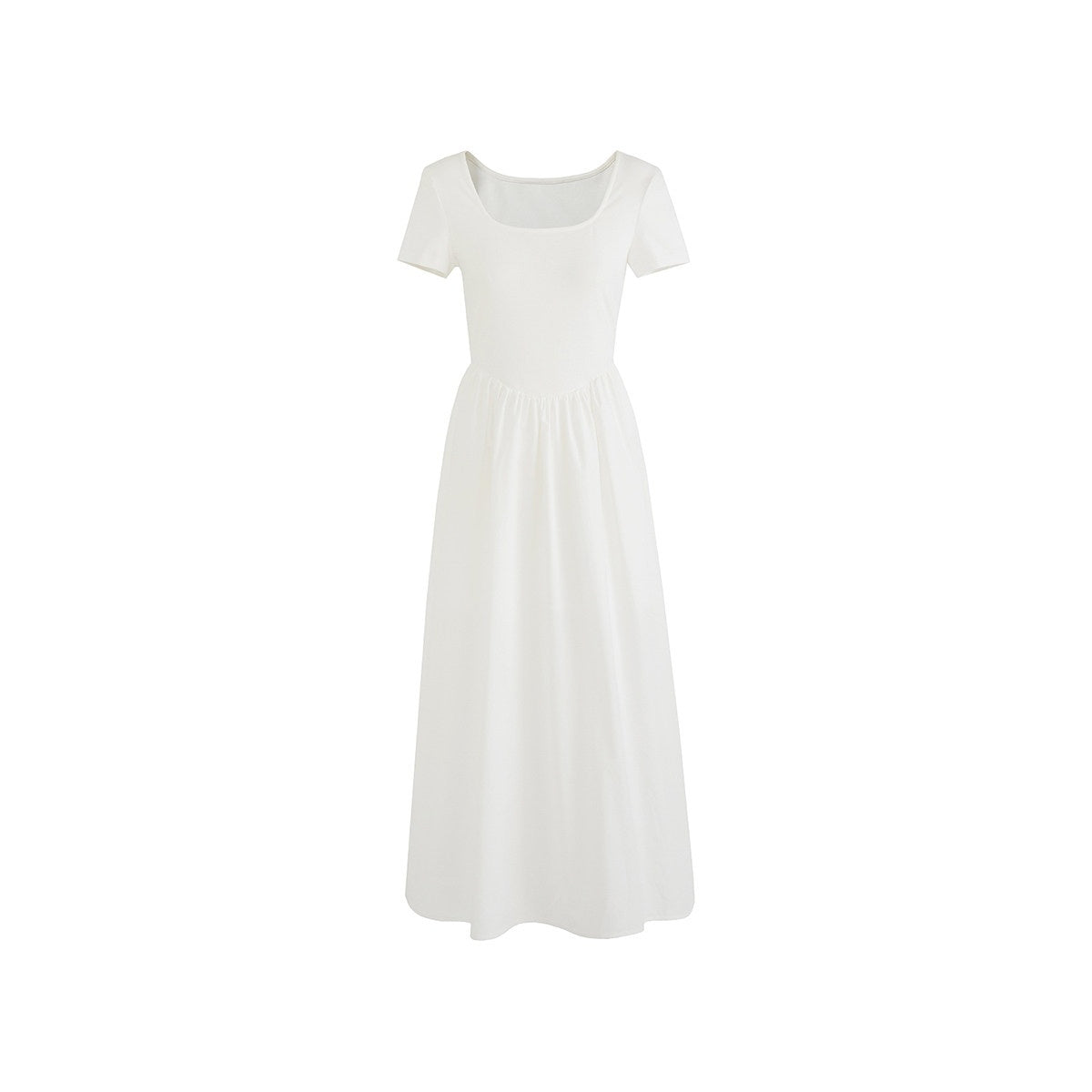 fano_Cotton_High_Waist_A_Line_Square_Neck_Short_Sleeve_Office_Casual_Maxi_Dresses_MISSTT