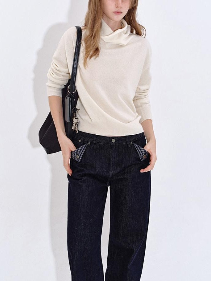 fano Soft Breathable Lambswool Cashmere Cowl Neck Relaxed Knit Pullover Sweaters