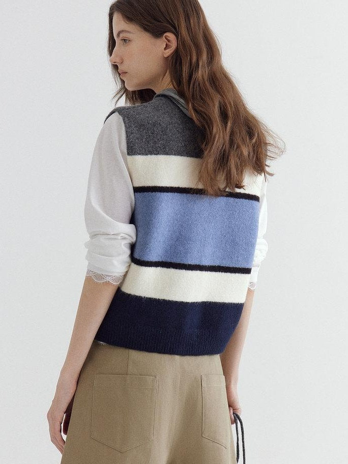 fano Warm Korean Commuter Straight Stripe Round Neck Women Acrylic Cardigans