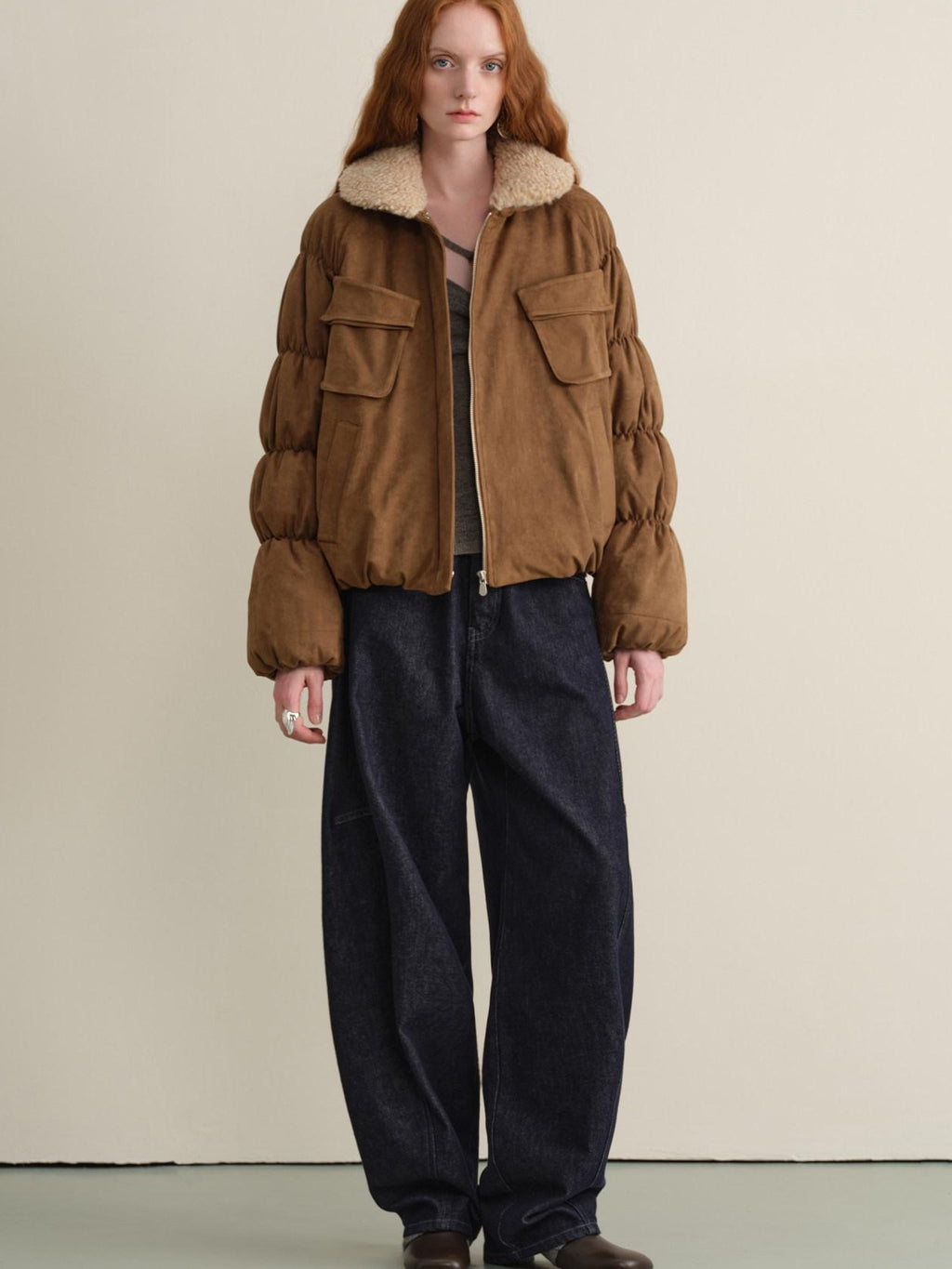 someonesometimes Thick Insulated Casual Loose Lantern Sleeves Women Zip Front Puffer Jackets