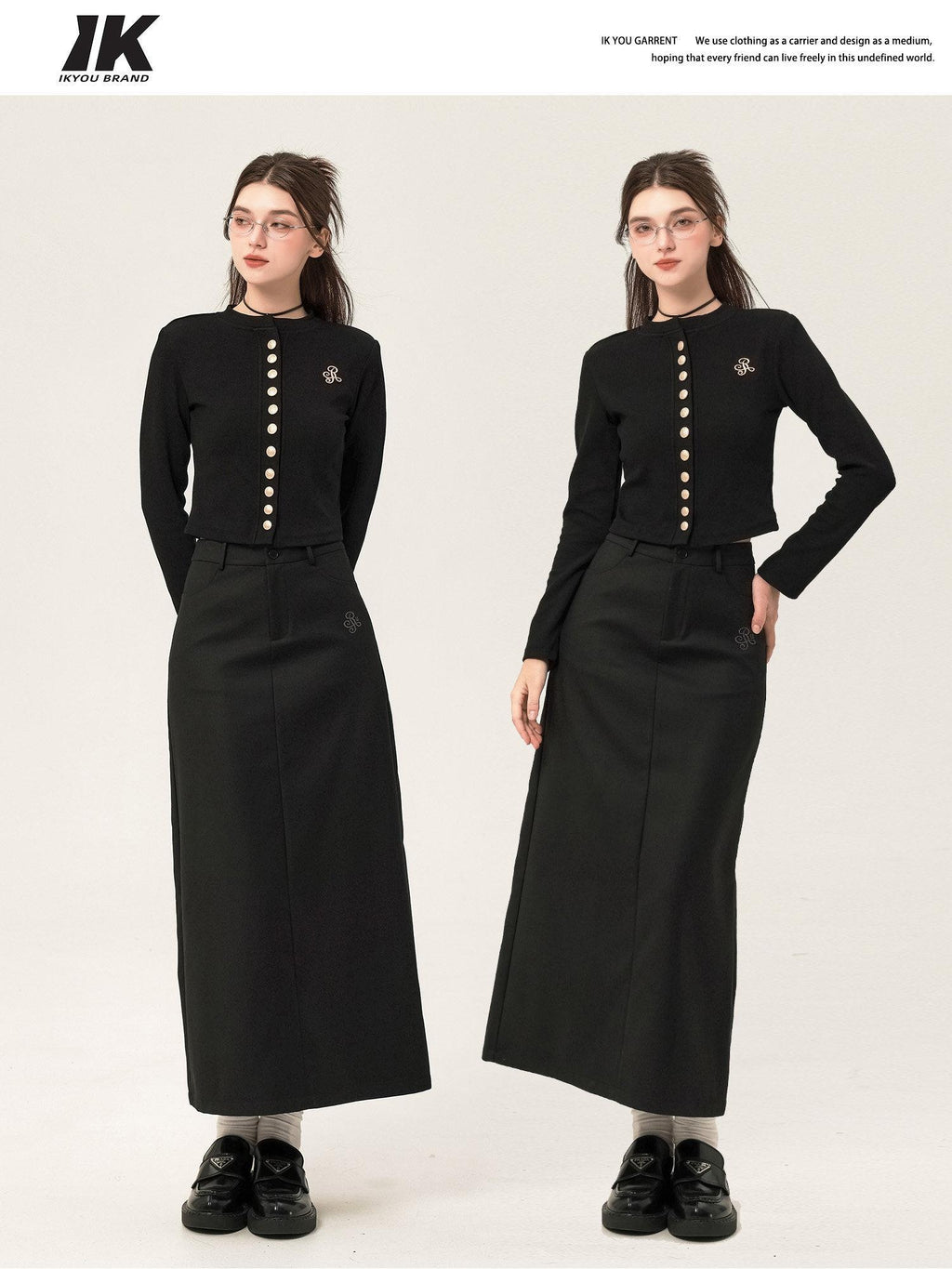 ikyou High Waist Embroidered A Line Back Slit Everyday Young Women Midi Skirts