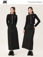 ikyou High Waist Embroidered A Line Back Slit Everyday Young Women Midi Skirts
