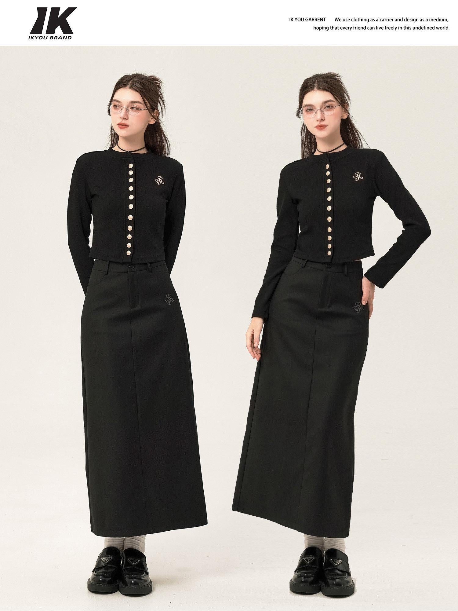 ikyou High Waist Embroidered A Line Back Slit Everyday Young Women Midi Skirts