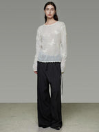 unspoken Breathable Knit Minimalist Relaxed Fit Butterfly Round Neck White Blouses