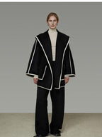 unspoken Premium Wool Alpaca Blend Straight Tailored Office Notch Lapel Black Wool Coats