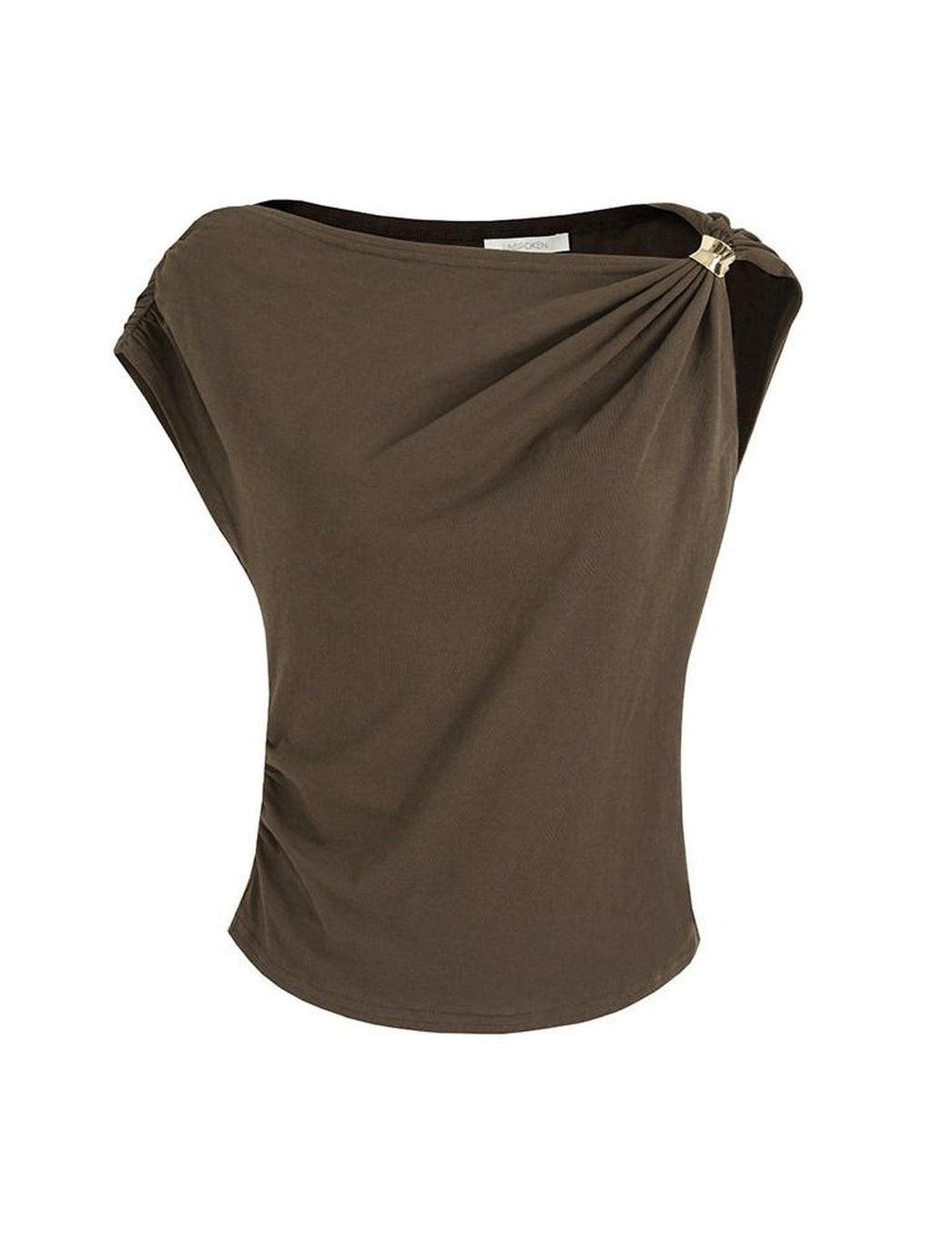 unspoken Eco Hemp Cotton 3D Detail Slim Fit Asymmetric Neck Brown Off Shoulder Crop Tops