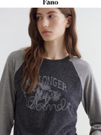 fano Soft Polyester Cotton Printed Raglan Neck Women Office Long Sleeve Crop Tops