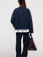 fano Warm Pure Cotton Relaxed Faux Two Layer Women Daily Navy Striped Cropped Jackets