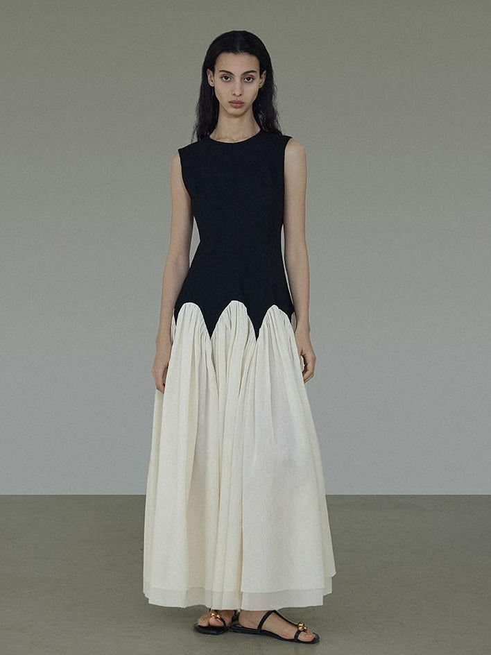 unspoken Colorblock High Waist Minimalist A Line Round Neck Office Ready Maxi Dresses