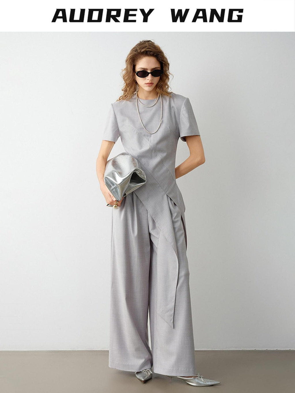 audreyyang Eco Viscose Relaxed Minimalist Workwear Natural Waist Zip Women Wide Leg Pants