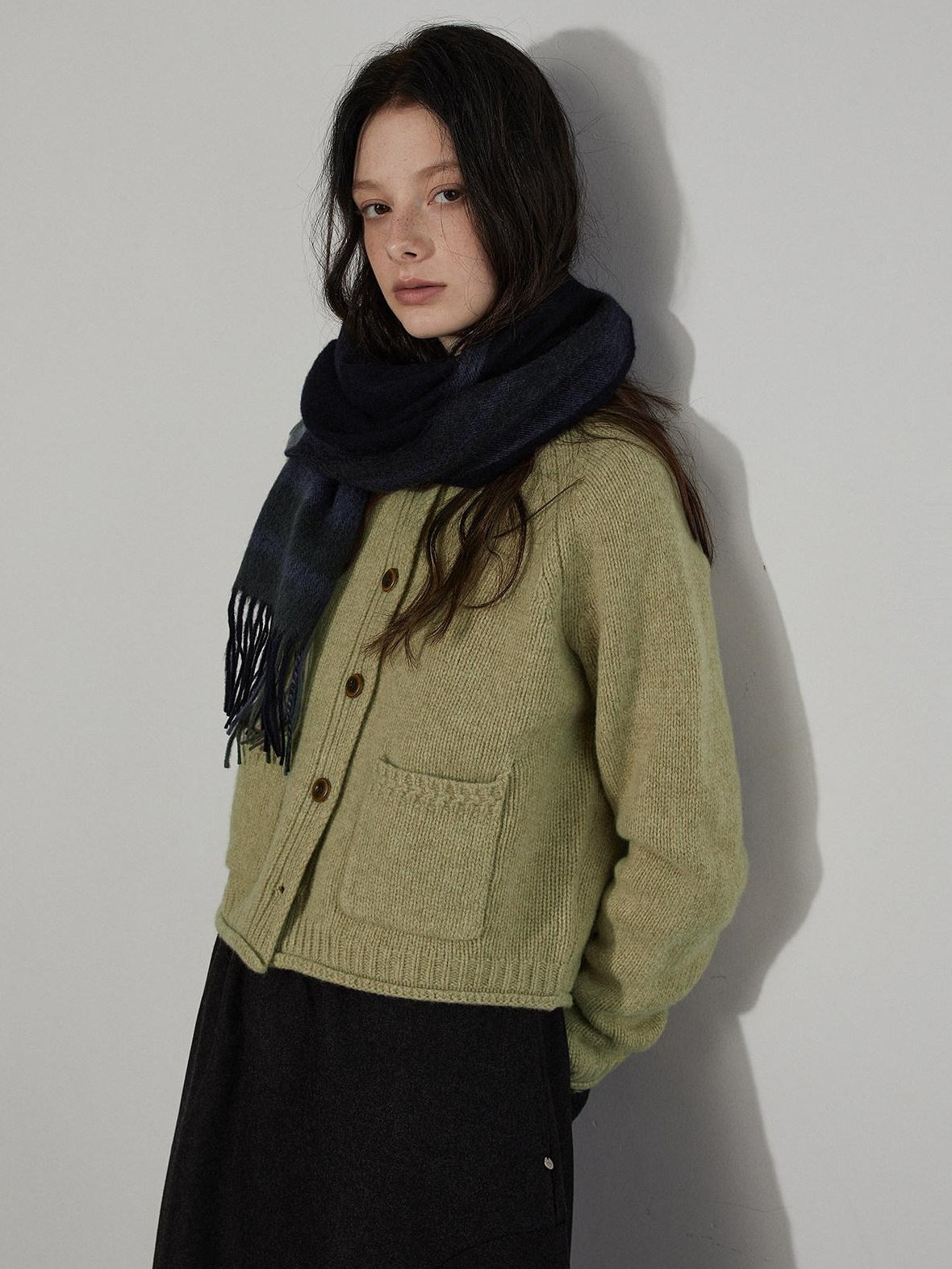 Lofi choose Soft Thick Loose Solid Knit Button Crewneck Long Sleeve Office Women Cardigans