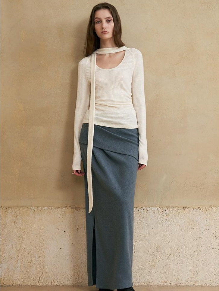someone sometimes Versatile Lined Knit Slit Straight H Line Mid Waist Women Casual Maxi Skirts