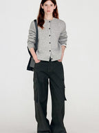 fano Thermal Wool Blend Office Straight Crew Neck Women Light Gray Cardigans
