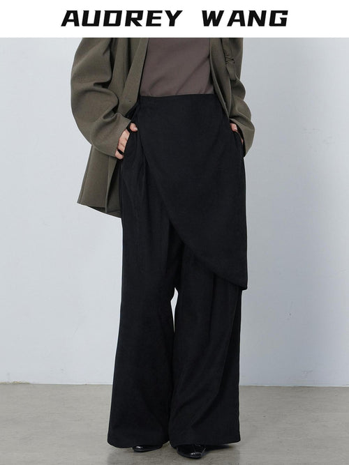 audreyyang Comfort Stretch Asymmetric Minimalist High Waist Loose Fit Women Straight Pants