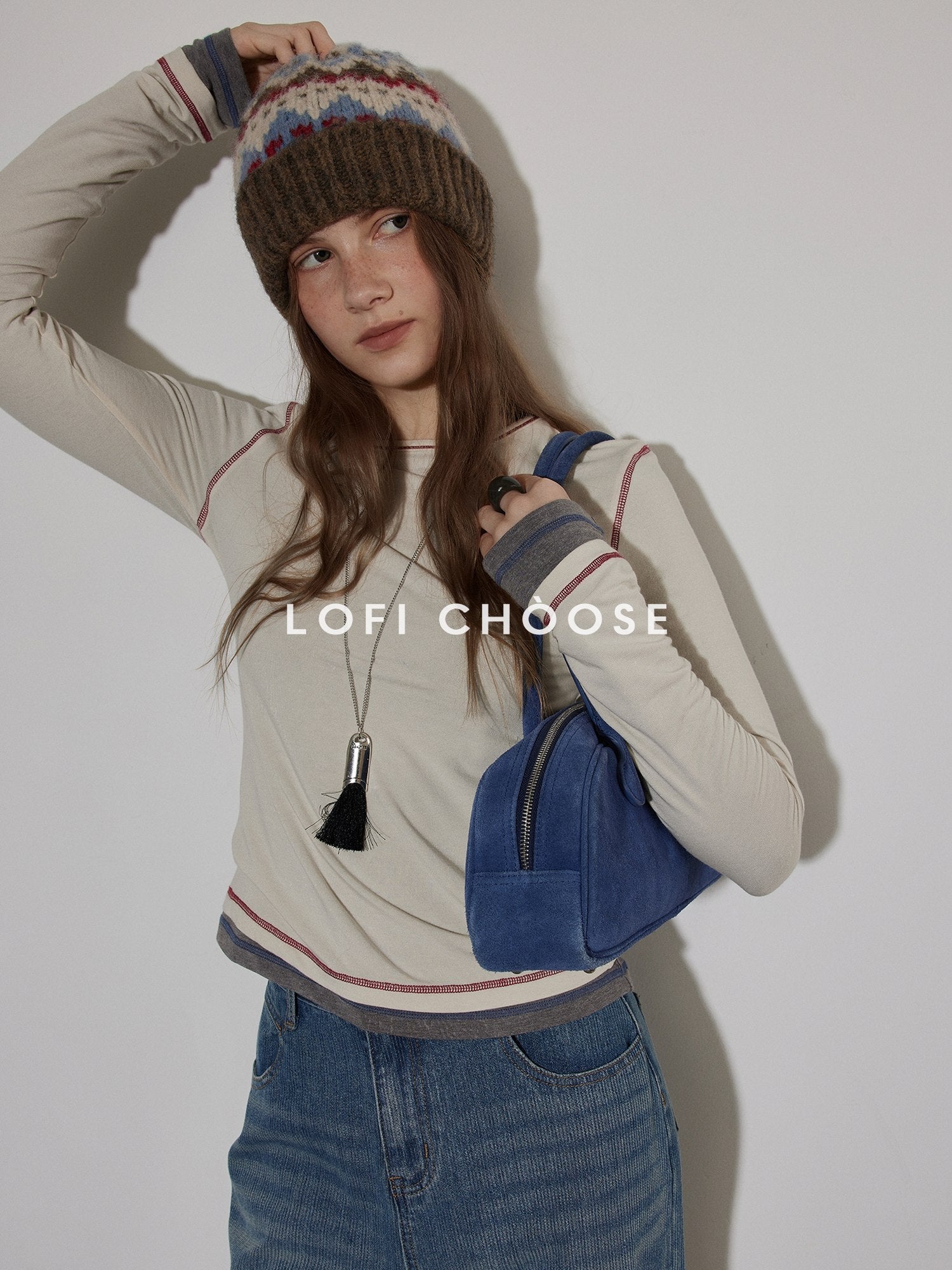 Lofi choose Cozy Knit Blend Relaxed Commuter Women Round Neck Long Sleeve T-Shirts