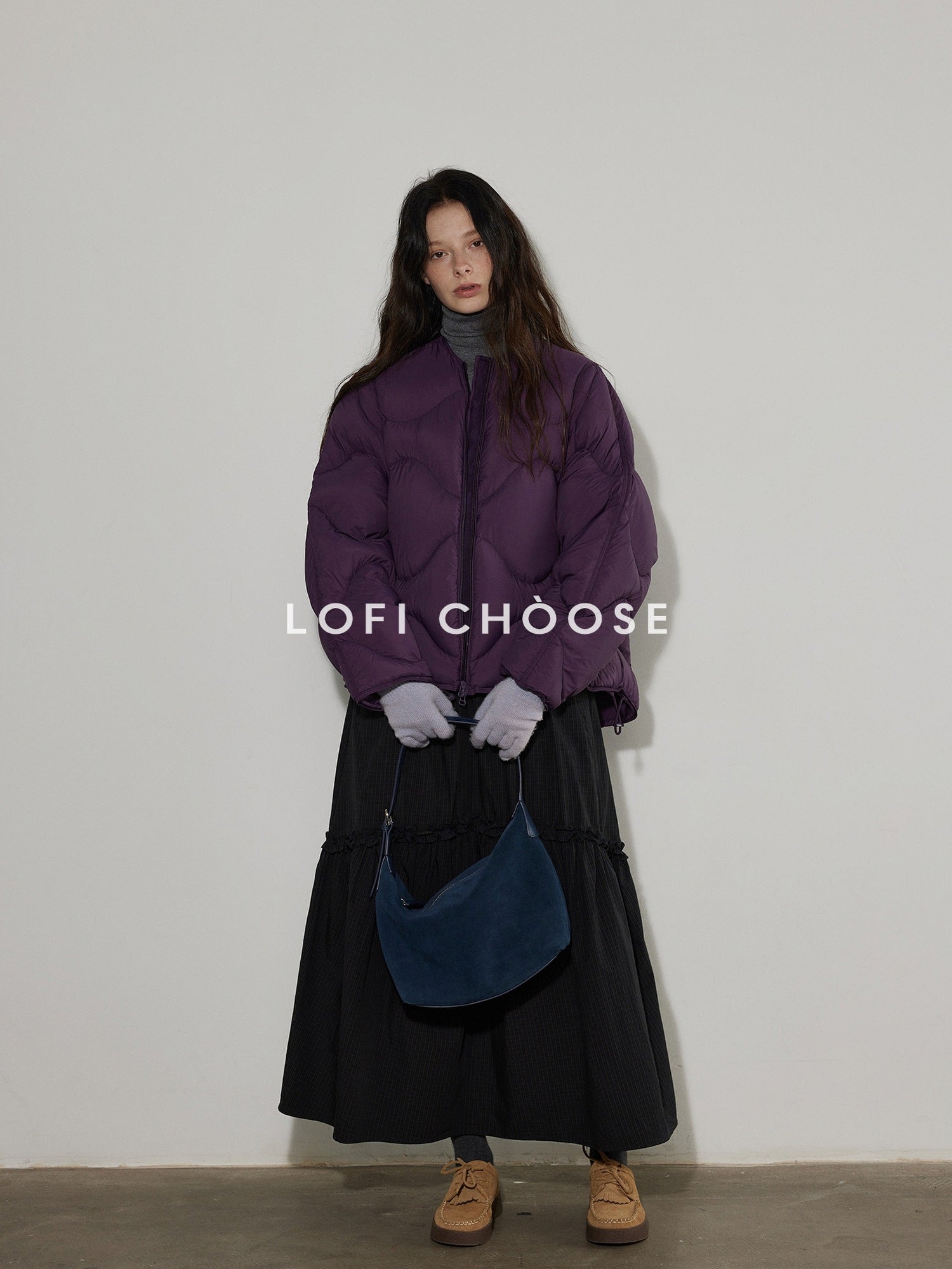 Lofi choose Ultra Warm 90 Percent White Duck Down Loose Commuter Wavy Zip Down Jackets