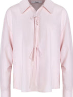 fano Shape Retention Lyocell Blend Korean Work Loose Turn Collar Pink Women Blouses