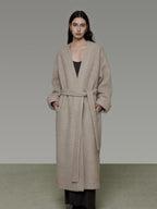 unspoken Cozy Sheepswool Belted Loose Fit Minimal Office V-neck Mid Length Wool Coats