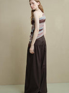 someonesometimes Breathable Tie Dye Stripe Print Slim Fit Versatile Women Off Shoulder Crop Tops