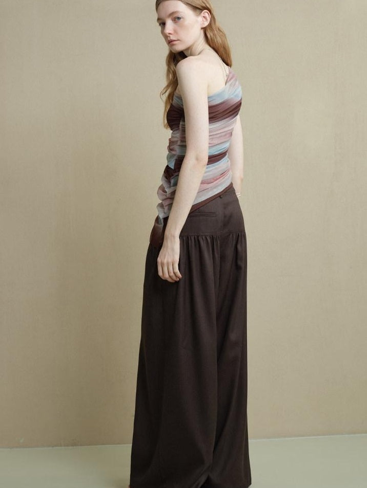 someonesometimes Breathable Tie Dye Stripe Print Slim Fit Versatile Women Off Shoulder Crop Tops