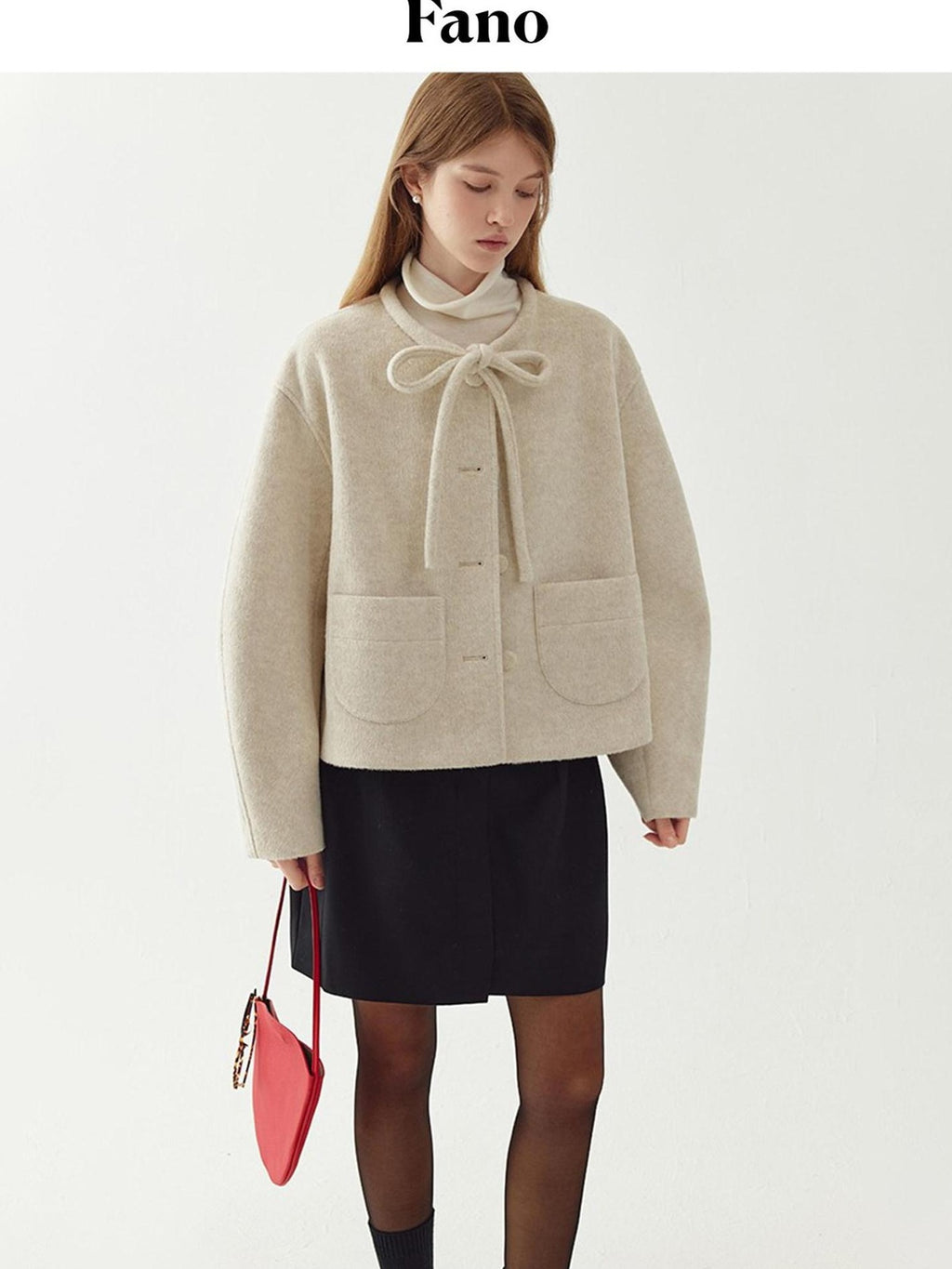 fano Wool Blend Minimal Single Breasted Vneck Pockets Women Cropped Jackets