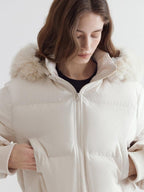 fano 90% White Duck Down Warm Hooded Korean Commuter High Waist Women Down Jackets