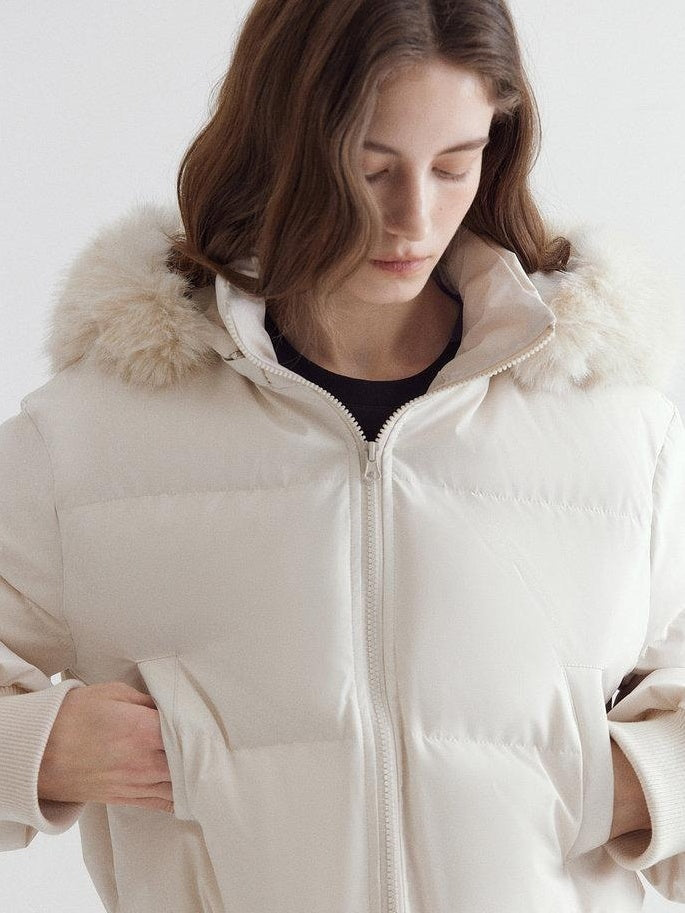fano 90% White Duck Down Warm Hooded Korean Commuter High Waist Women Down Jackets