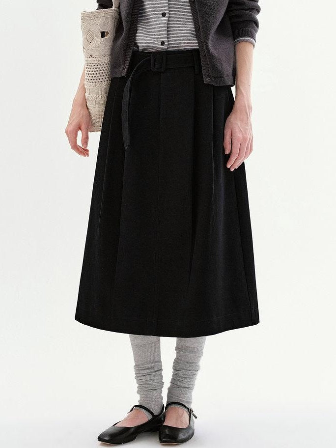 fano Shape Retaining High Waist Pleated A Line Casual Women Cotton Maxi Skirts