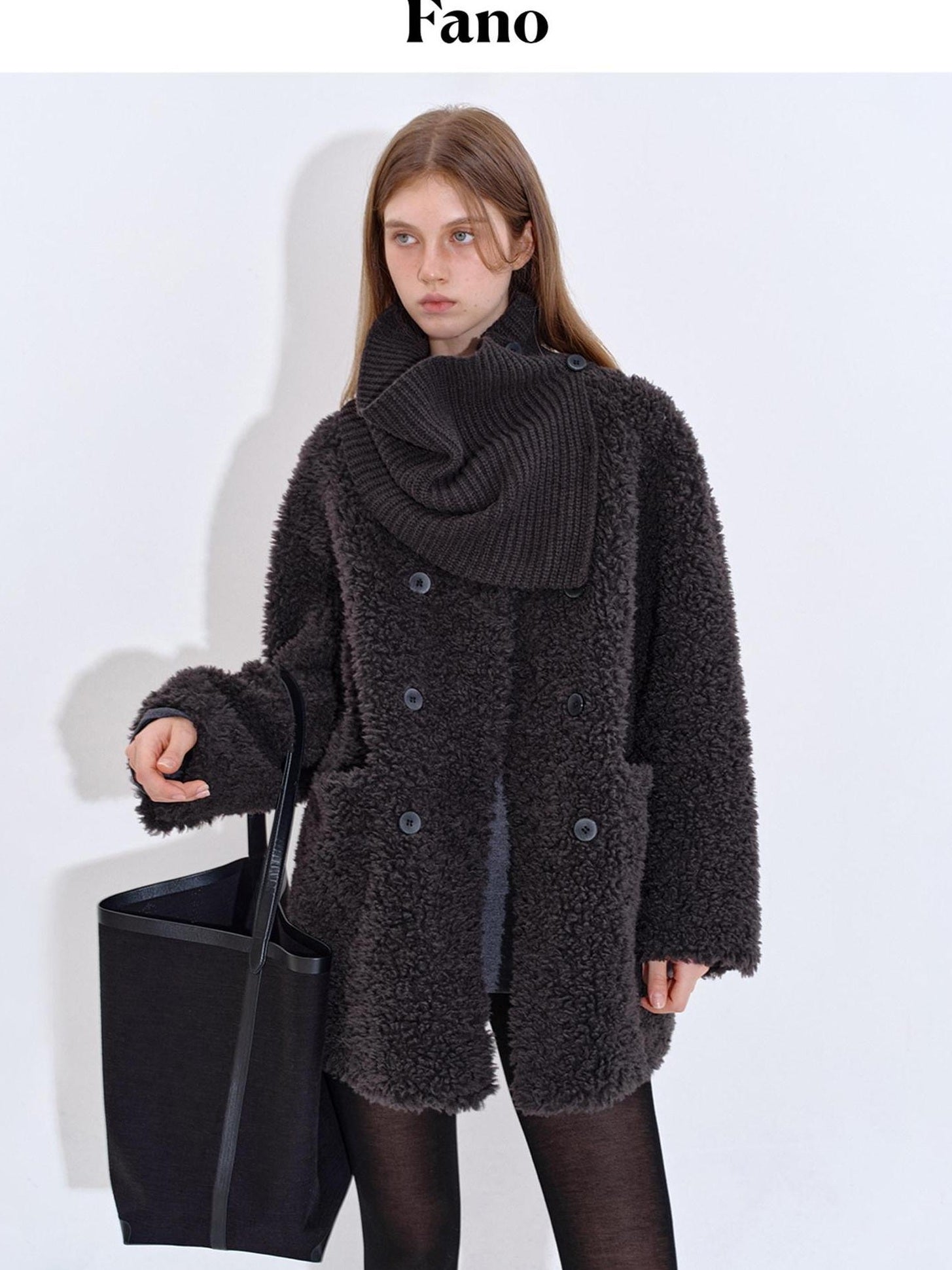 fano Cozy Faux Shearling Lined Loose Fit Double Breasted Midlength Women Long Coats