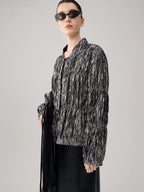 audreyyang Original Design Pleated Loose Fit Womens Cropped Silver Bomber Jackets