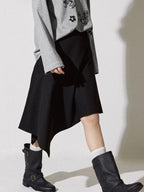 fano Soft Lyocell Cotton Blend Casual Mid Waist Ruffle Asymmetrical Women Midi Skirts