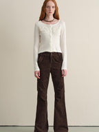 someonesometimes Hand Crochet Wool Floral Scallop Edge Casual Crewneck Button Women Cardigans