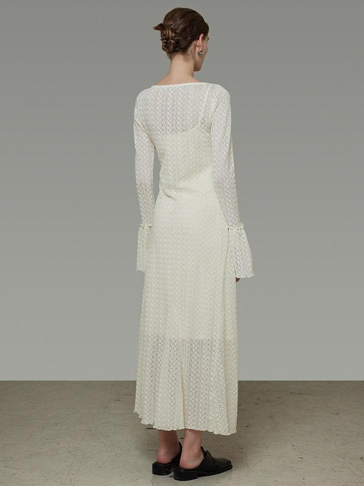 unspoken Breathable Comfortable Commuter Cutout Waist Bell Sleeve Maxi Dresses