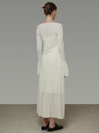 unspoken Breathable Comfortable Commuter Cutout Waist Bell Sleeve Maxi Dresses