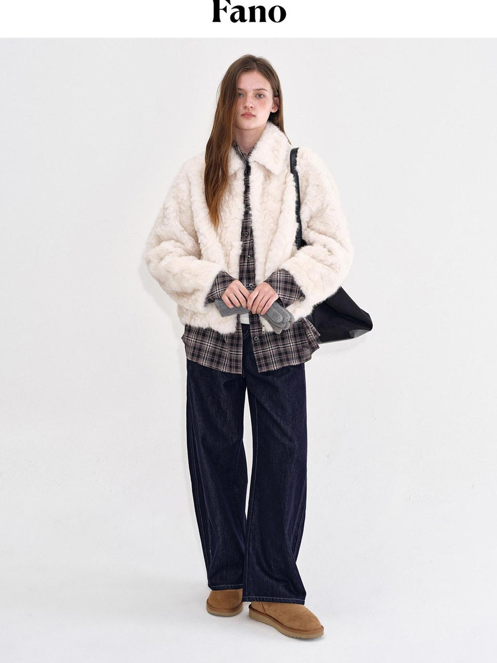fano Warm Vintage Loose Lapel Zipper Long Sleeve Casual Young Women Ivory Short Coat