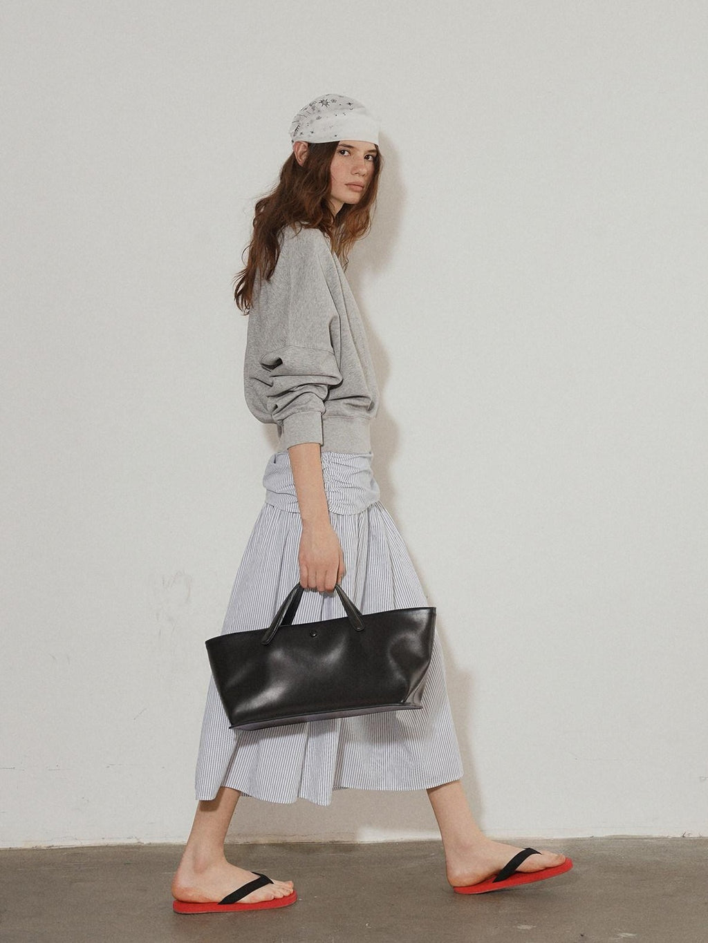 Lofi choose High Waist Cotton Comfort Pleated Loose Fit Office Women Blue Stripe Midi Skirts