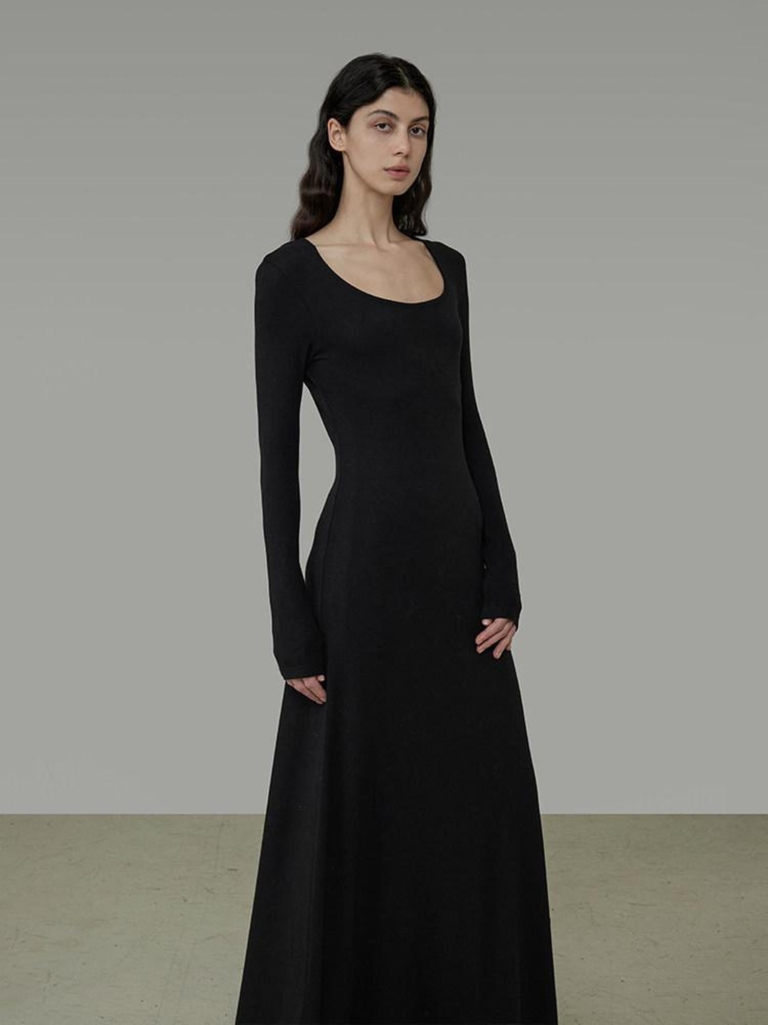 unspoken Waist Defining Knit Hline Minimalist Commuter Long Sleeve Maxi Dresses