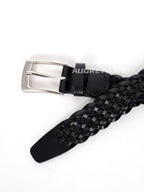 audreyyang Premium Cowhide Woven Leather Square Buckle Women Classic Belts