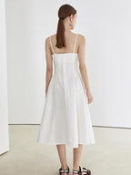 fano 100 Percent Cotton Minimalist Commuter Loose Waist V-neck Camisole Maxi Dresses